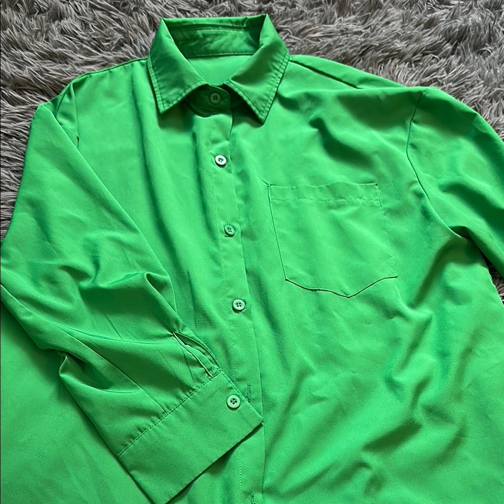 Bright Green Casual Button Down Shirt